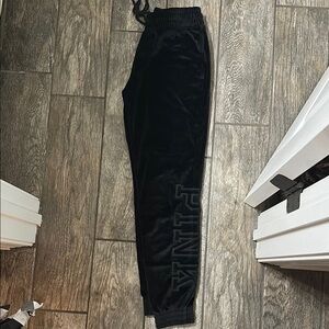 Black velour pink joggers